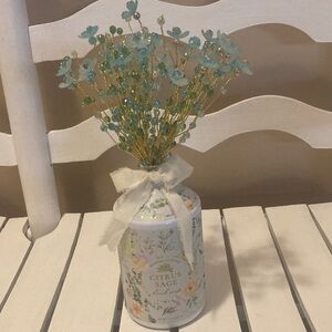 HANDMADE Spring Easter Flower Arrangement Blue Glass Beads Gold Wire Wrapped